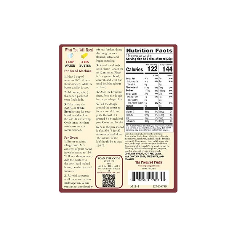 The Prepared Pantry Buttermilk White Bread Mix; Single Pack; For