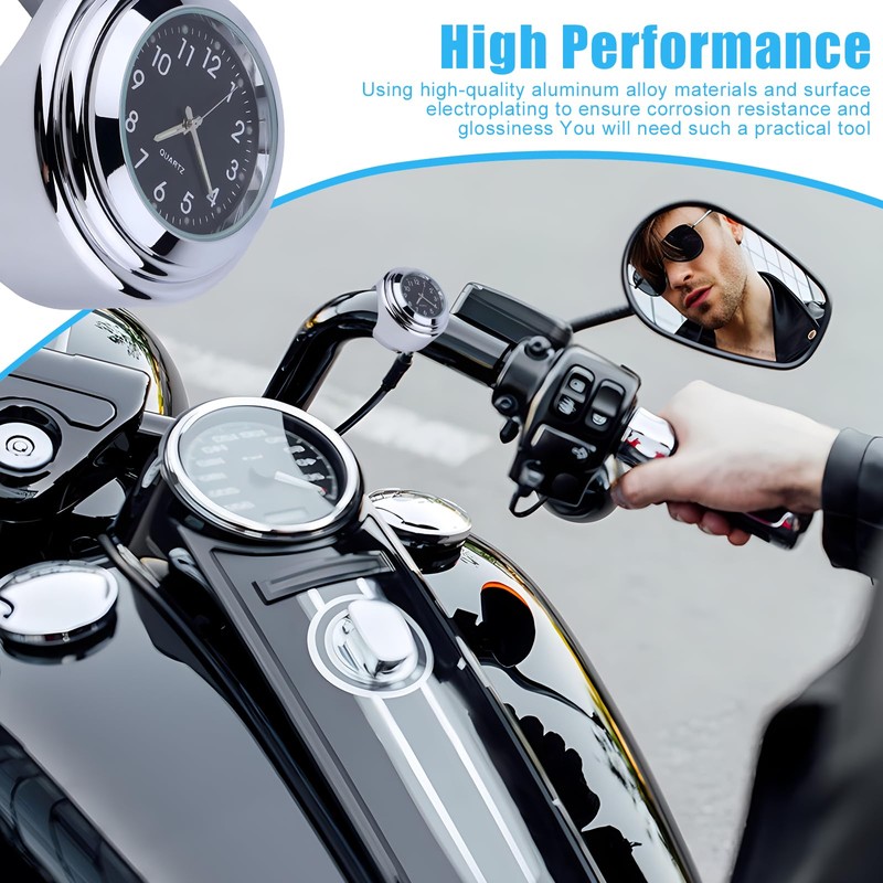 Motorcycle Handlebar Mount Clock, Stainless Steel Waterproof Handlebar Mount Round