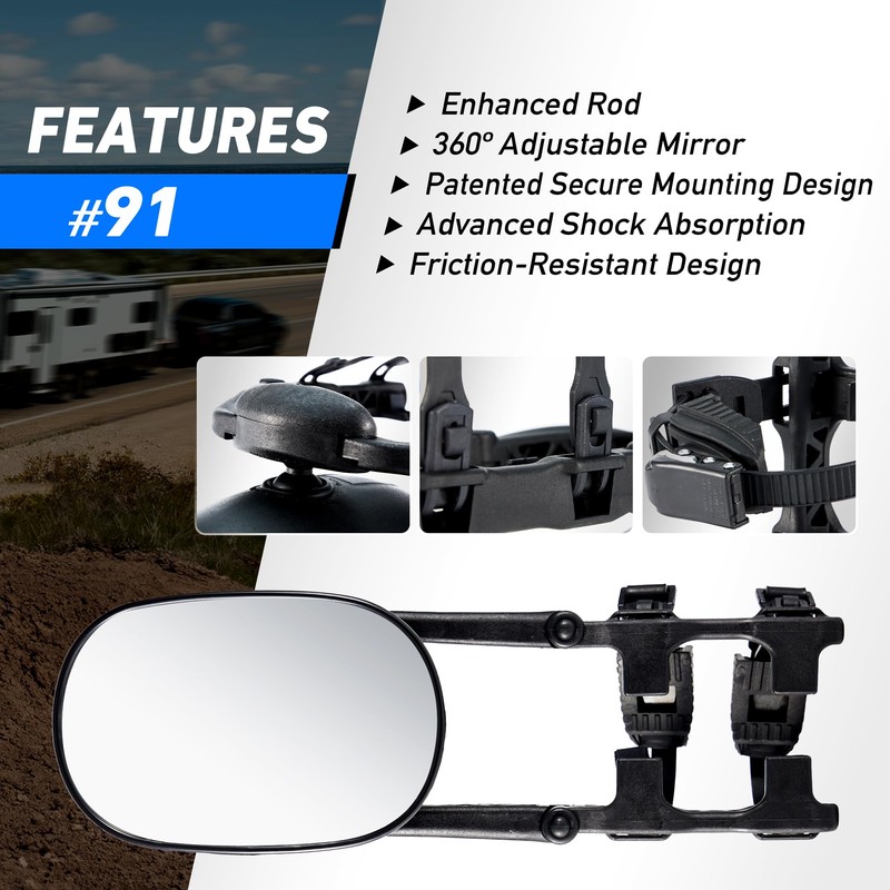 MirroGuard Extended Towing Mirrors, Universal Clip-On Side Mirror Extensions for