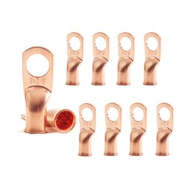10pcs 2 AWG 3/8" Stud Copper Ring Terminals Battery Cable Ends Wire Lugs 2 Gauge Battery Cable Lugs Heavy Duty Cable Lugs Bare Copper Eyelets Tubular Ring Terminal Connectors