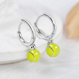 LES OSEWA Tennis Earrings for Women 925 Sterling Silver Sports Ball Earring Dangle Hoop Tennis Jewelry Gifts for Tennis Lovers Players