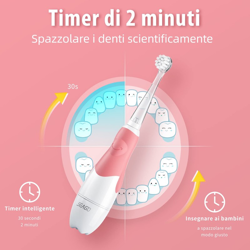 SEAGO SG513 ROSA Spazzolino sonico per bambini, rosa, 1xAA 1,5V