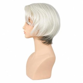 Peluca De Mujer Con Frontal De Encaje Plateado, Onda Corta, Cambio Gradual De Color Gris, Cabello Sintético Natural, Resistente Al Calor, Peluca Compl