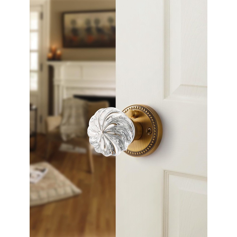 SORWDUERM 1 Pack Crystal Knobs Antique Brass Door Knob Interior