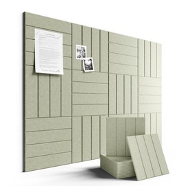 Fluxynara Felt Bulletin Board Tiles Large 48" x 36" Cork Board Alternative-12 Pack with 70 Adhesive Tabs, Thick Slat Wall Panels for Office Decor, Push Pin Board Wall Organizer Alternative-Sage Green