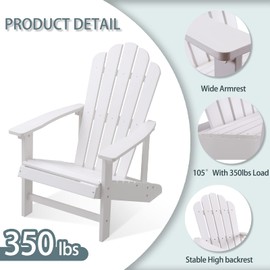 RICNOD Adirondack Chairs Weather Resistant, Patio Firepit Chair, Sturdy Outside Chairs, Lawn Chairs, Easy Assembly 350lb, for Outdoor Patio Yard