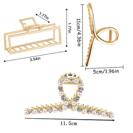 3 Stück Haarklammer Groß Perlen-Haarklammern Gold, Rutschfeste Haarspangen-Klauenklemme Haar-Accessoires Damen Groß Für Frauen Und Mädchen