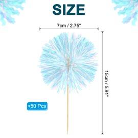 PATIKIL Firework Cupcake Toppers, 50 Pcs Sparkle Tinsel Cupcake Picks Birthday Party Graduation Wedding Foil Decor Cocktail Food Fruit Toothpicks Christmas, White