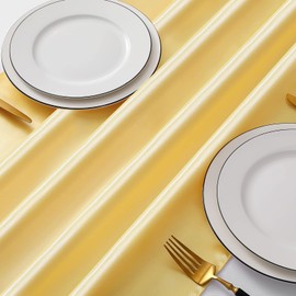 Manyshofu 4Pcs Satin Yellow Gold Table Runner - 12 x 108 Inch Long Size, Party Table Runner Decor Bright & Smooth Wedding Decorations Table Runners for Banquet Chef Birthday Buffet Dinner Graduations