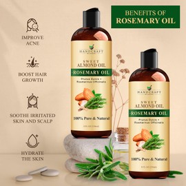 Handcraft Blends Sweet Almond Oil with Rosemary Oil - 8 Fl Oz - 100% Pure and Natural - Premium Grade Carrier Oil for Skin and Hair - Hair and Body - Massage
