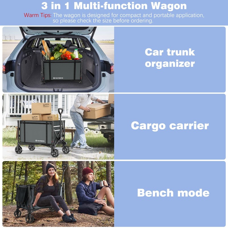 Collapsible Wagon Cart with Wheels 220lbs Foldable Wagon 120L Shopping