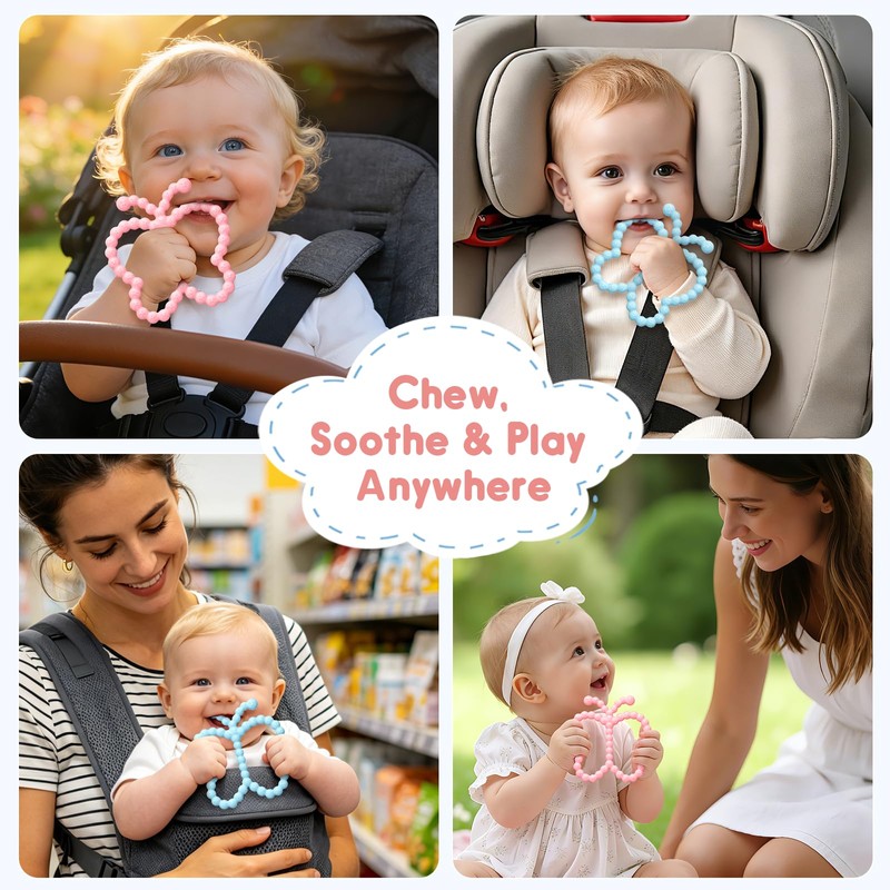 2 Pack Baby Teething Toys 3-6 6-12 Months, Silicone Butterfly
