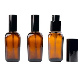 3PCS 50ml/1.6oz Empty Amber Glass Lotion Pump Bottles Dispenser Refillable Cosmetic Makeup Cream Essential Oil Essence Facial Cleanser Toner Liquid Travel Container Storage Jars Vials