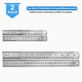 2 Pack Metal Ruler, Double-Sided Scale【6,12inch/15,30cm】 Steel Ruler Set for Architects, Home,School， Office, and Craft