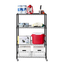 Seville Classics Solid Steel Wire Shelving Storage Unit Adjustable Shelves Organizer Rack, for Home, Kitchen, Office, Garage, Bedroom, Closet, Black, 4-Tier, 36" W x 14" D