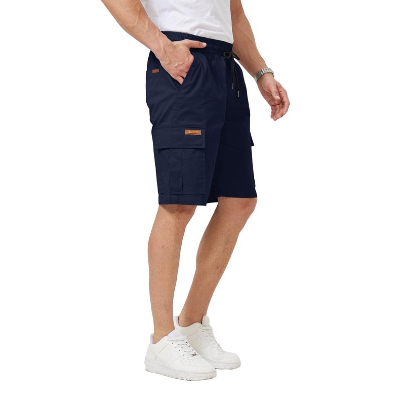 Ougelebo Men's Cargo Shorts Elastic Waist with Drawstring, darkblue, XXL