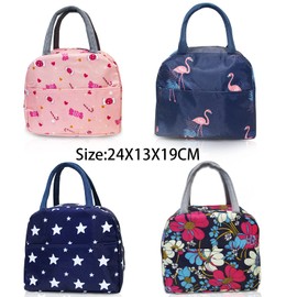 LAPONO Insulated Lunch Bag Approx. 6L, Small Cool Bag for Women and Kids, Polyester Food Carrier with Aluminium Foil Lining, Navy Flamingo Pattern for School Work Office Picnic Travel Daily Use