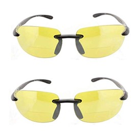 Pink Ribbon Shades 2 Pair of Rimless Bifocal Style - Yellow/Yellow Lens (3.00 Black)