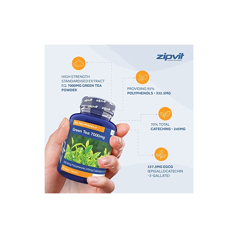 Green Tea Extract 7000mg Antioxidant, 95% Polyphenols. 90 Vegan Green