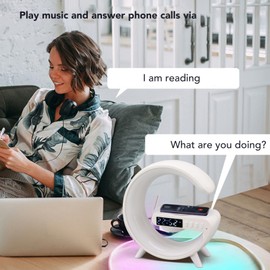 Fockety Night Light Bluetooth Speaker, LED Ambient Lighting Bedside Lamp with Wireless Charger, Sleep Soothing Sound Machine & Sunrise Alarm Clock, Birthday Gift for Teenage, Boys, Girls