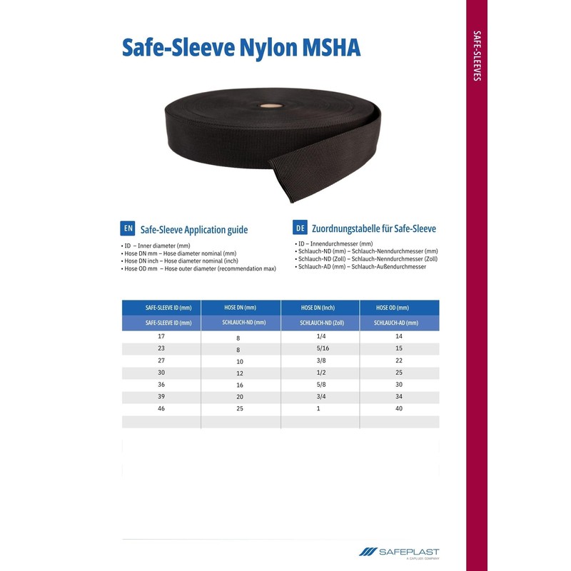 Safeplast Safe-Sleeve Nylon MSHA Hose Protector Diameter 27 mm, Textile