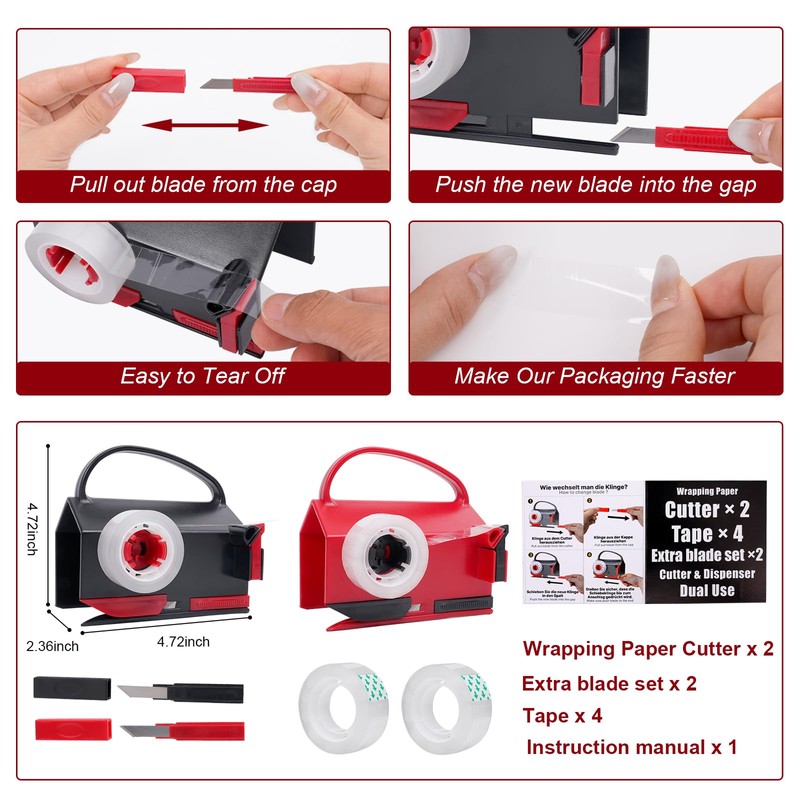 2-in-1 Wrapping Paper Cutter & Tape Dispenser, Gift Wrap Cutter