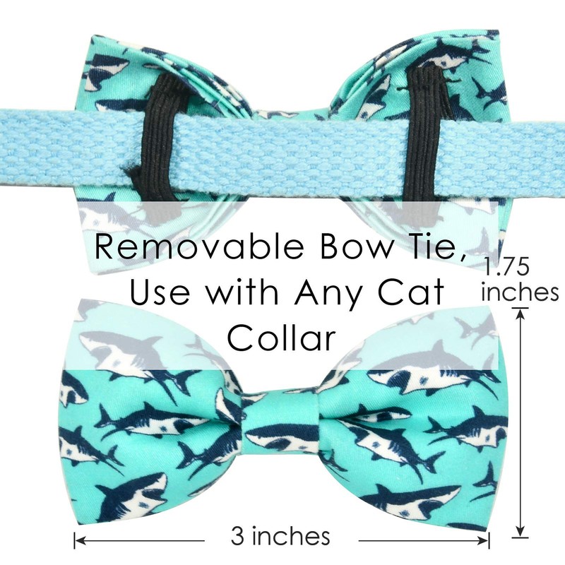 Oceanic Sharks Cat Breakaway Collar Bow Tie with Bell, Safety