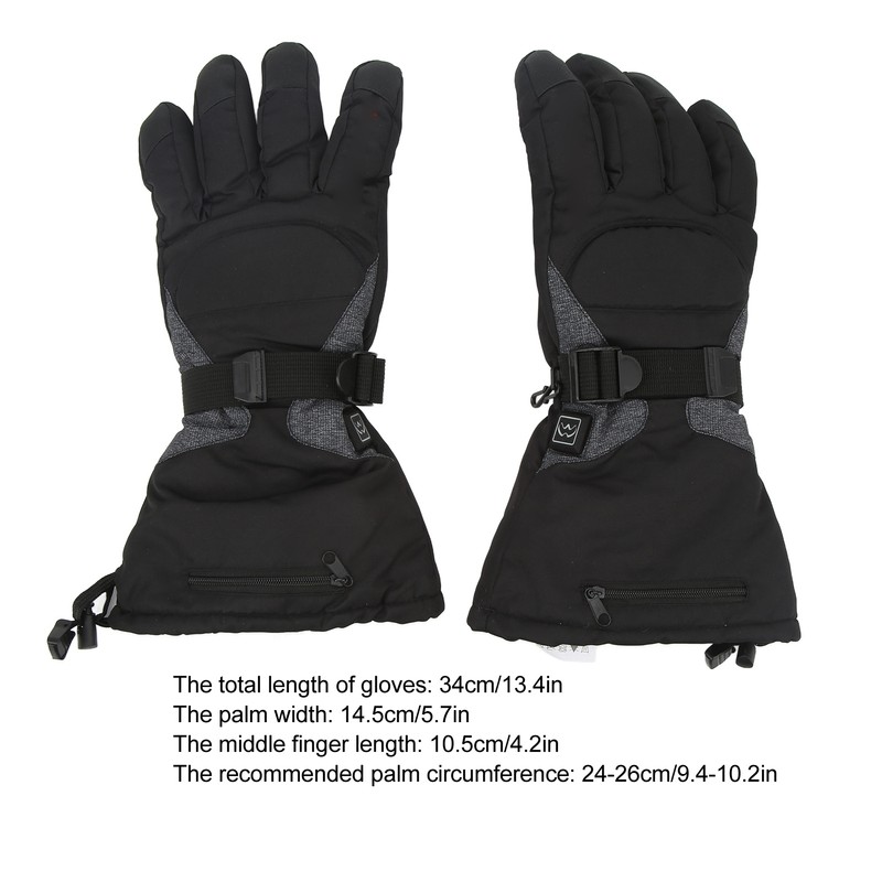 One Pair Heated Gloves Unisex Black XL 3 Gears Temperature