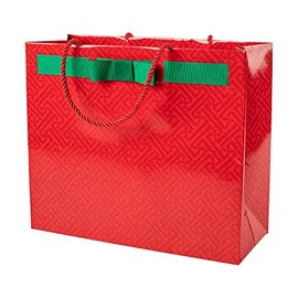 Caspari Fretwork Large Gift Bag in Red, 4 Count