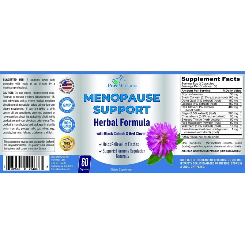 Suplemento Natural Para La Menopausia 60 Capsulas Hecho Usa