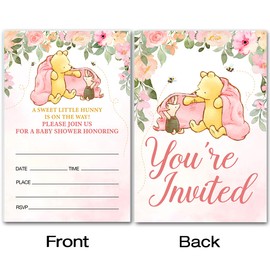brayqu Winnie the Pooh Baby Shower Party Invitations Pink a Sweet Little Hunny Theme Girl Baby Shower Party Invites (20 Cards with Envelopes)
