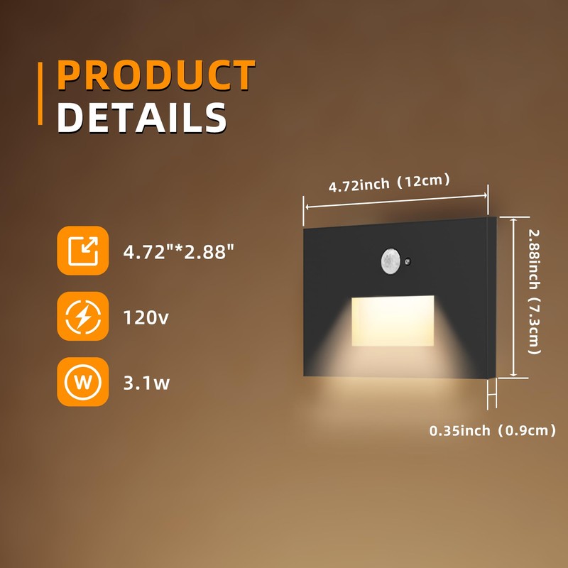 Jandov 4 Pack Motion Sensor Stair Lights Indoor Outdoor,Dimmable Motion
