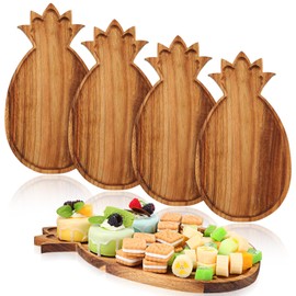 Geetery 4 Pack Pineapple Shaped Serving Trays Wooden Charcuterie Boards Platter Fun Cutting Boards Cute Large Placemats Rustic Serving Tray for Kitchen Party