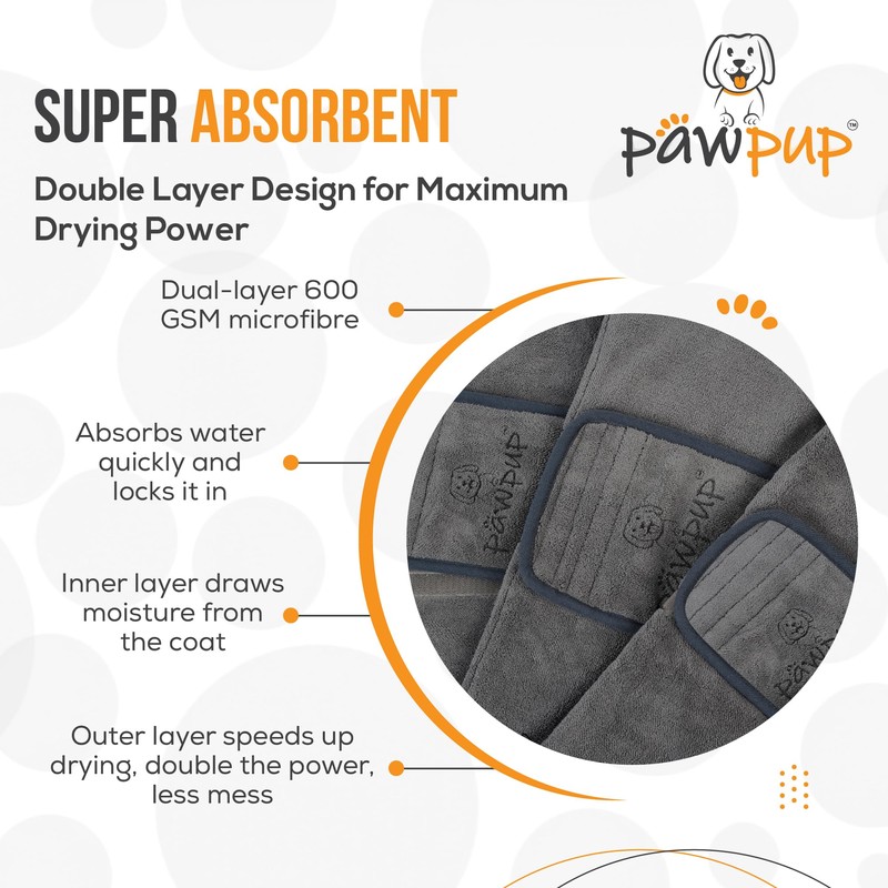 PAWPUP® Dog Drying Coat - Double Layer Ultra Absorbent Microfibre