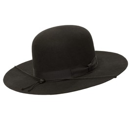 Levine Hats Undertaker Wide Flat Brim Amish Hat Wool Felt Open Crown Outdoor Cowboy Style with Chin Strap (as1, Alpha, m, Black, Medium)