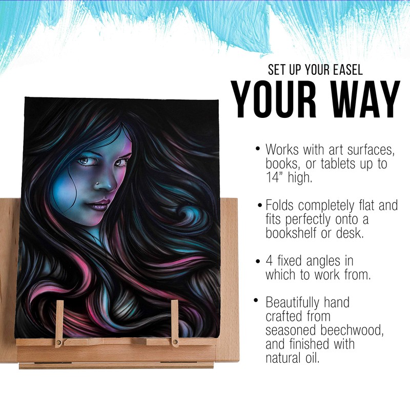 U.S. Art Supply Large Wooden Table Easel - Adjustable Incline,
