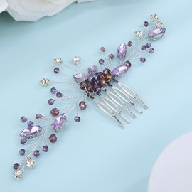 Lenjicons Crystal Rhinestone Wedding Hair Comb Purple Rhinestone Beads Wedding Headpiece Handmade Crystal Bridal Hair Comb Bridal Hair Accessories for Women (purple(silver))