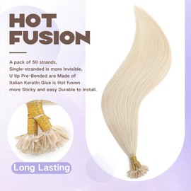 Sindra Pre Bonded U Tip Extensions Human Hair Platinum Blonde 14 Inch Solid Color #60 Hot Fusion Keratin Hair Extensions Remy Hair U Tips Hair Extensions Human Hair 0.8g/strand 40grams (U60-14)