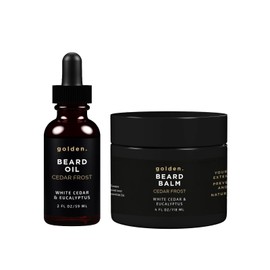 Golden Grooming Beard Oil & Balm Bundle for Men | Natural Growth Kit with Shea Butter | XL | Cedar Frost