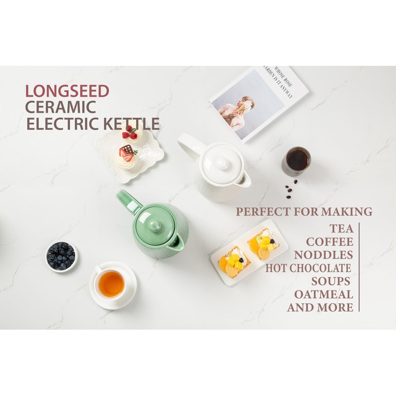 LONGSEED Ceramic Electric Kettle, 1.5L/1200W Boil Water Quickly and Easily