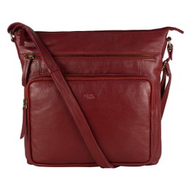Mou Meraki Genuine Leather Crossbody Purse and Handbags - Crossover Bag Over the Shoulder Women (LARGE WINE RED)