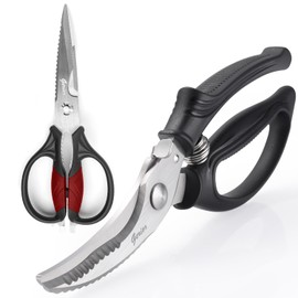 Poultry Shears Set - Heavy Duty Utility Kitchen Scissors for Cutting Chicken, Meat, Poultry, Turkey, Food - Black and Red