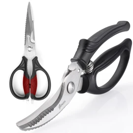 Poultry Shears Set - Heavy Duty Utility Kitchen Scissors for Cutting Chicken, Meat, Poultry, Turkey, Food - Black and Red