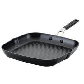 KitchenAid 84808 Hard Anodized Nonstick Square Grill Pan/Griddle with Pour Spouts, 11.25 Inch - Onyx Black