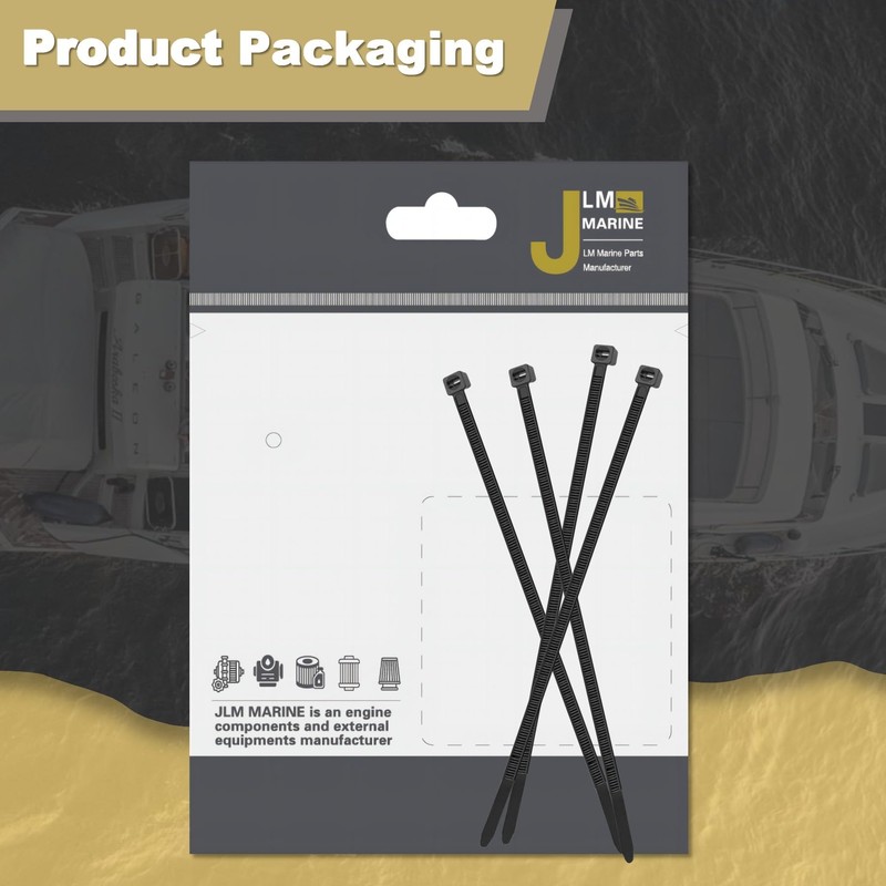JLM MARINE 4 Pack 4 Inch Black Zip Ties UV