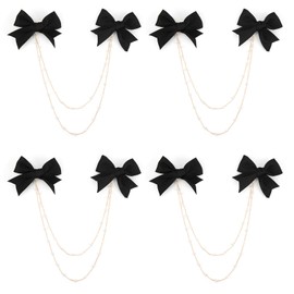 4Pcs Bow Hairpins Metal Snaps Barrettes Hair Clips Accessories with Imitation Pearl Chains for WomenShort Double Bow