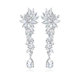 irismile Bridal Earrings Wedding Luxury Chandelier AAA Rhinestone Wedding Party Dance (B. Silver, Earrings), Alloy, AAA Rhinestones, Rhinestone