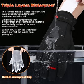 Jeniulet Waterproof Winter Gloves Mens Women Warm Touch Screen Anti-Slip and Wear-Resistant with Adjustable Velcro
