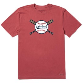Life is Good Men's Crusher Tee Baseball and Bats, Faded Red