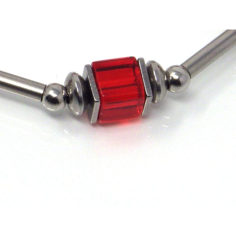 Damenarmband aus Edelstahl mit roten Glasperlen